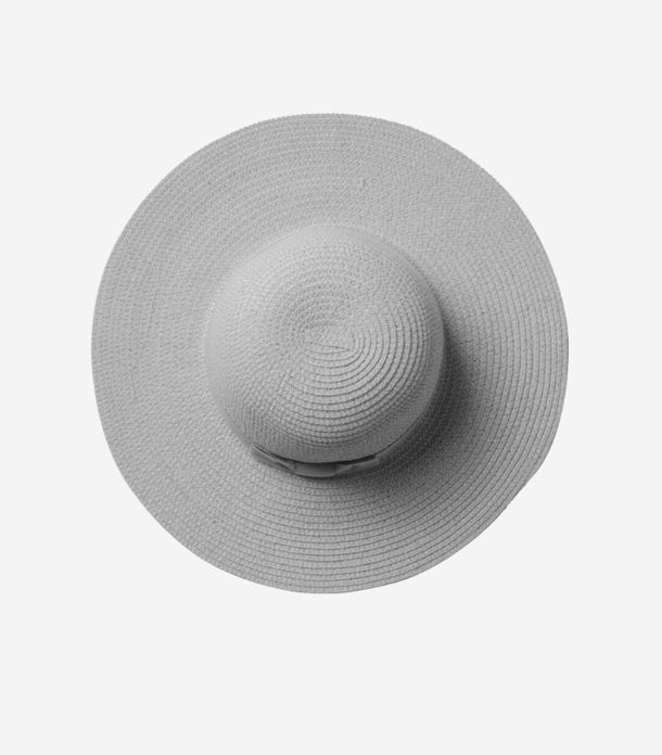 Grey woven sun hat, top view